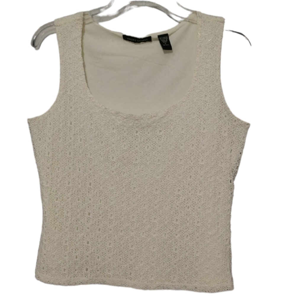 Valerie Stevens Sexy Glitzy Cream Tank Top sz Small